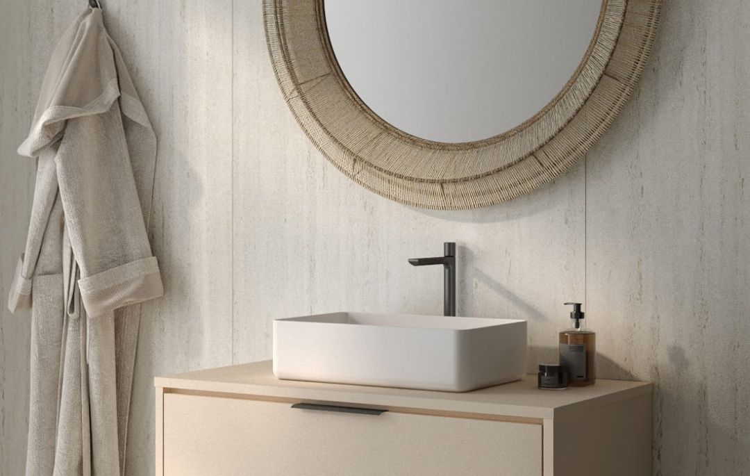 Mejor calidad en muebles personalizados. Aparece un mueble en un baño.