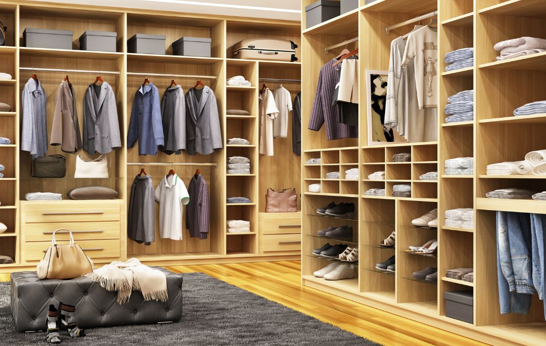 Cómo organizar el vestidor. Aparece la imagen de un vestidor de lado.