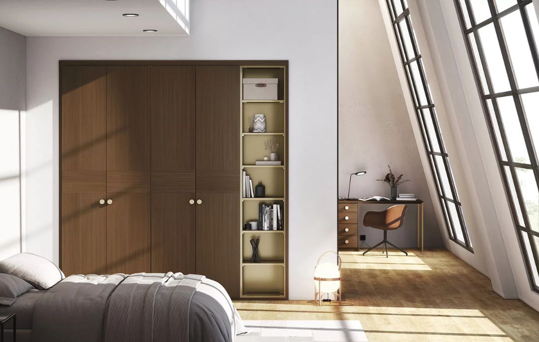 dormitorio juvenil completo con escritorio en una vista completa con escritorio al fondo