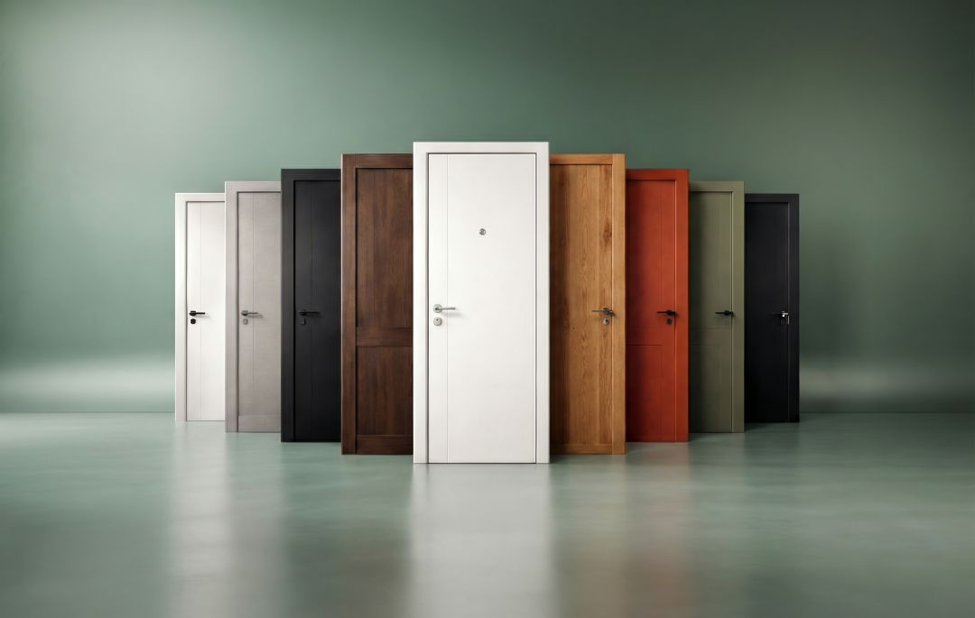 Colores de puertas de interior de puertas de paso sobre un fondo verde