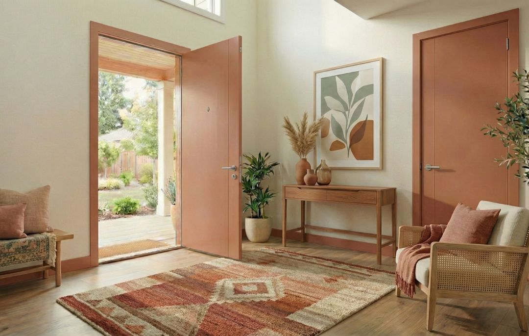 Colores de puertas de interior: ¿cómo elegir el tono ideal? Una habitación decorada y que se muestra con colores de puertas de interior terracota