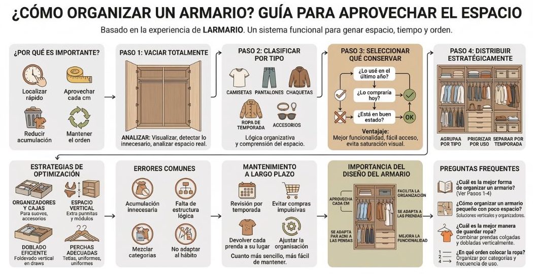 ¿Cómo organizar un armario? Guía para aprovechar el espacio cómo organizar un armario paso a paso con guía visual de distribución y orden por Larmario