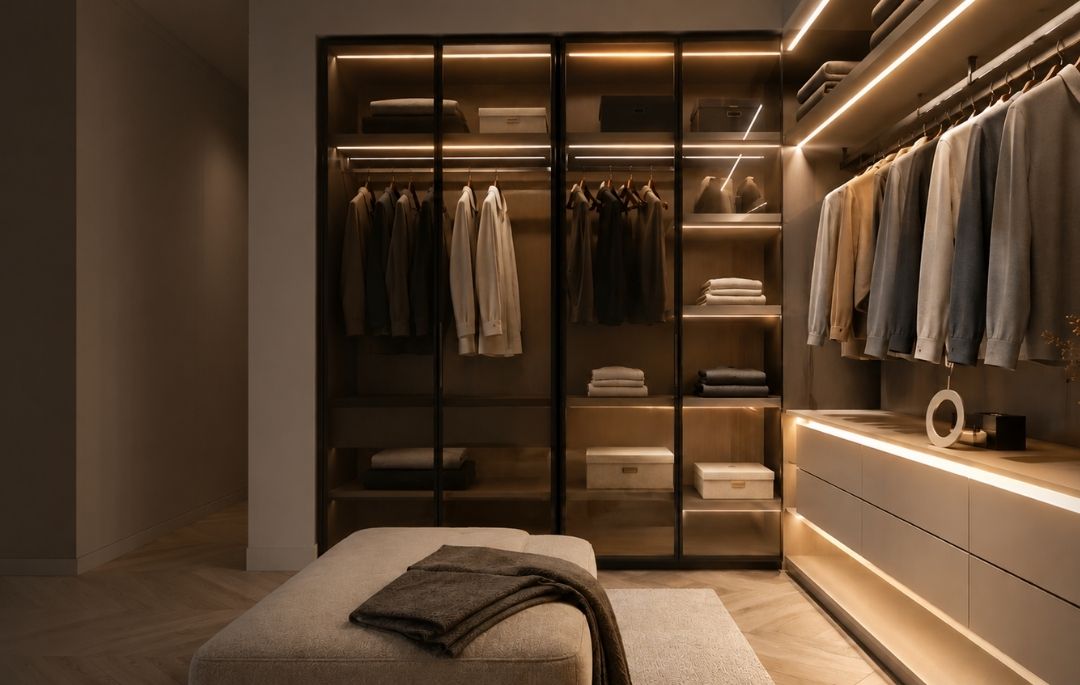 Iluminación LED en armarios: funcionalidad, y diseño Cómo se ilumina un armario vestidor con LED
