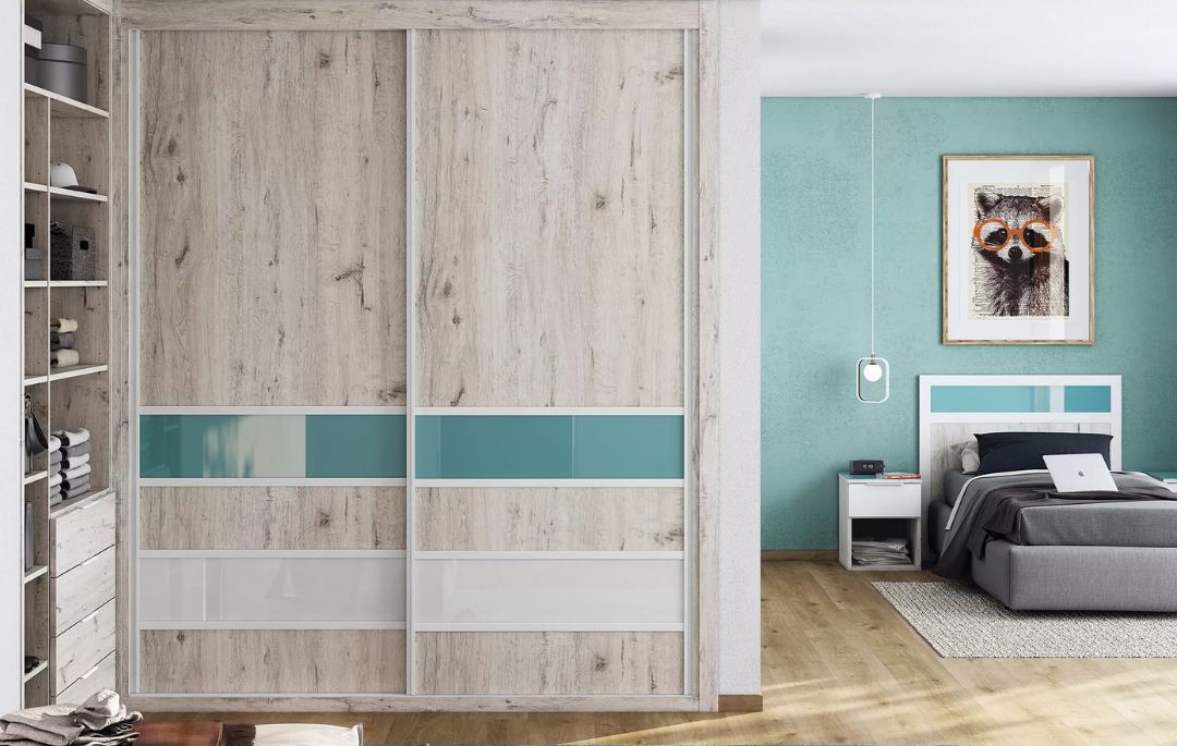 Acabado de melamina efecto madera para armario Armario de puertas correderas con acabado de melamina efecto madera