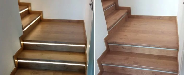 The before and after of some indoor stairs El antes y el después de unas escaleras de interior