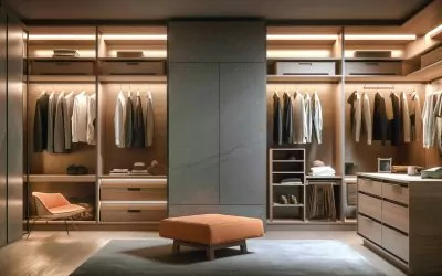 Medidas de vestidor. Una habitación con un vestidor de fondo.