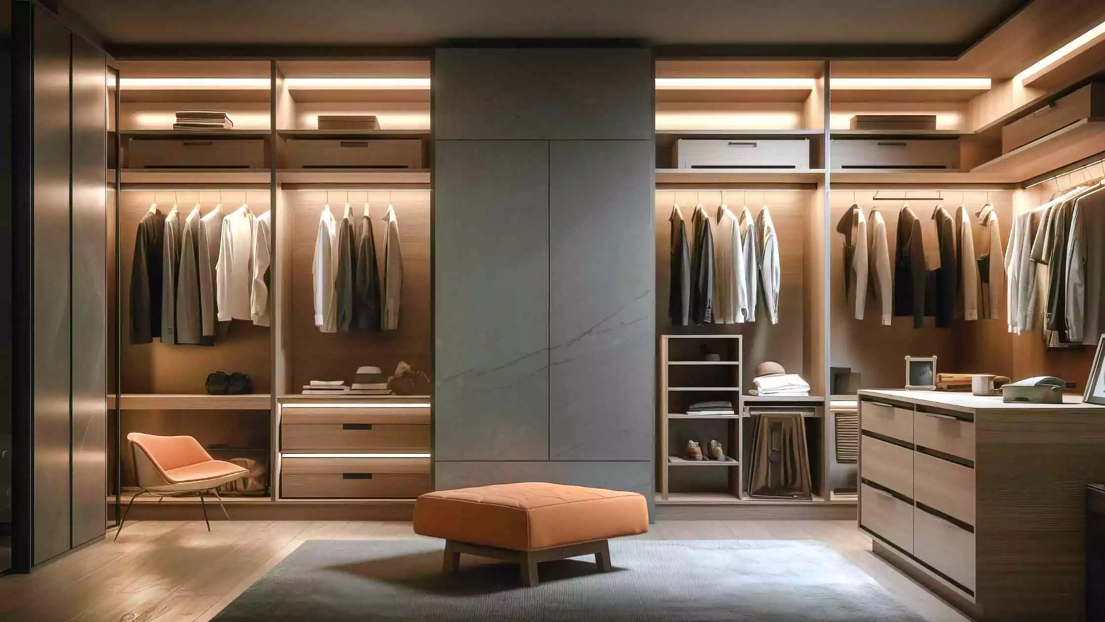 Medidas de vestidor. Una habitación con un vestidor de fondo.