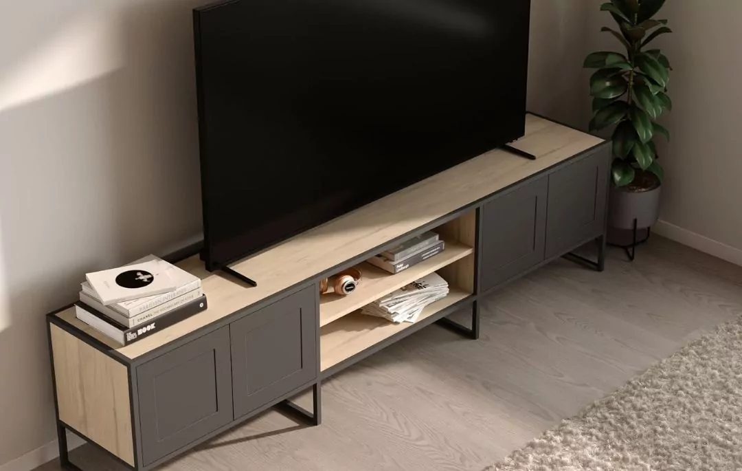Mejor calidad en muebles personalizados. Aparece un mueble con una televisón.