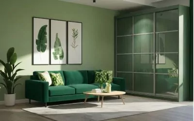 Larmario: 25 años siendo fabricante e instaladores de armarios, vestidores, puertas, suelos y muebles auxiliares tendencias interiorismo 2026 plasmadas en un salón de tonos verde olive